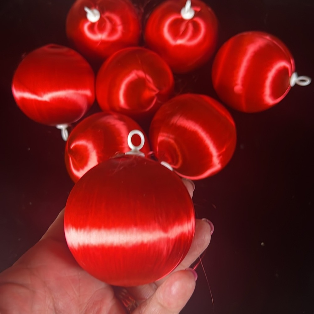 VTG Red Satin Christmas Ornaments - Set of 8